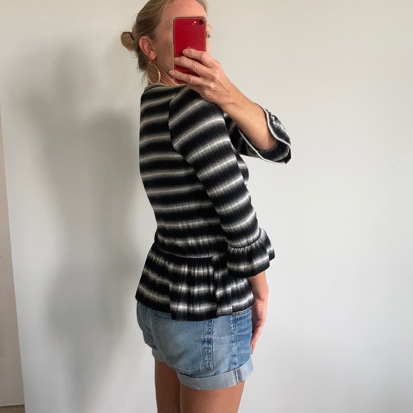 Black & White Stripe Peplum Top - Picture 4 of 9